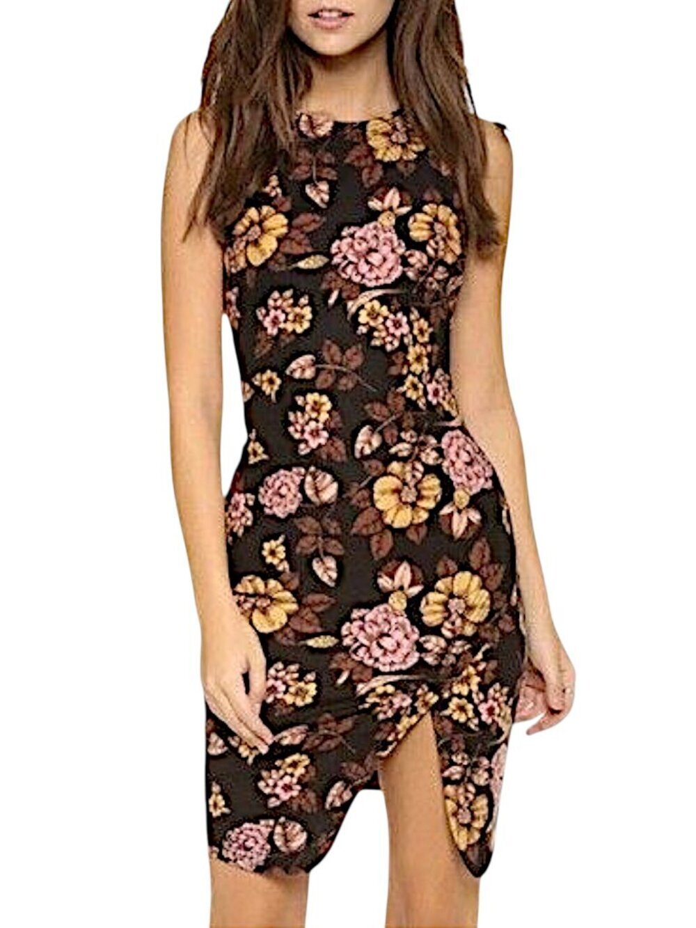 Elizabeth and James Bardot Floral Wool Blend Fitted Cutaway Sleeves Dress 6
